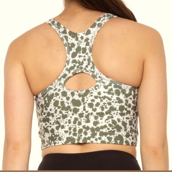 Sage Collective Activewear V-Neck Keyhole Longline Sports Bra Green Ink Spot - Picture 2 of 4